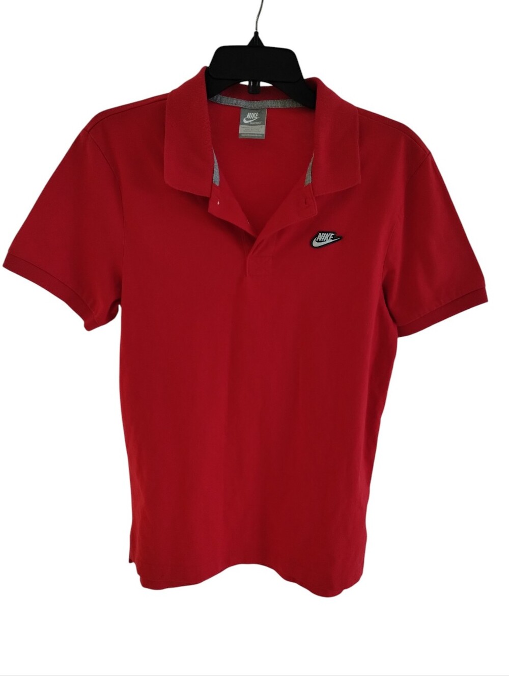 Nike Polo Shirt Red Women's Large Spelled Out Logo Embroidered Short Sleeve
